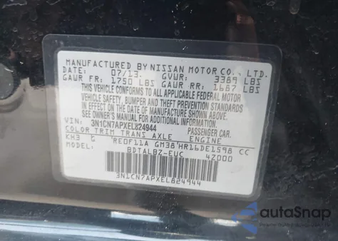 2014 Nissan Versa 1.6 Sv z USA, uszkodzony, nr VIN 3N1CN7APXEL824944